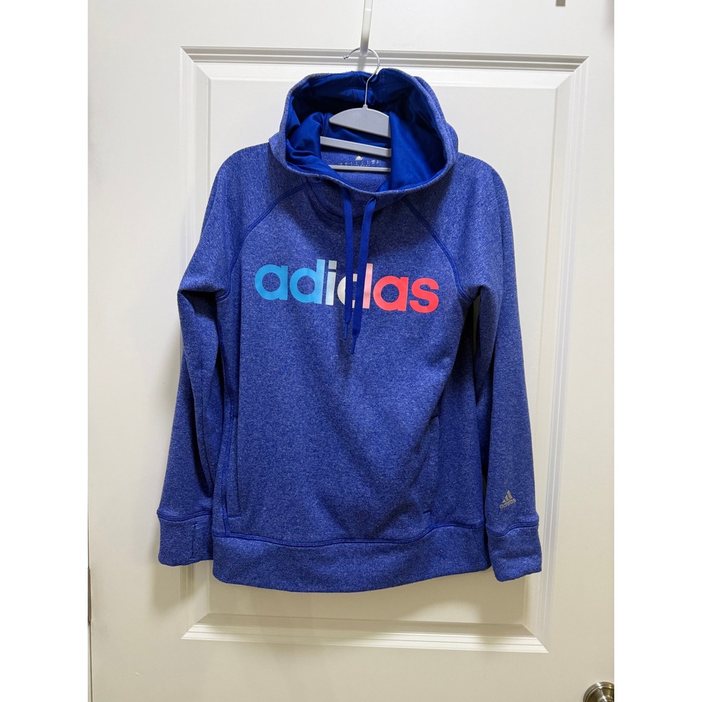 Adidas Climawarm Hoodie Womens Small Blue Heather Gradient Logo Pullover Fleece